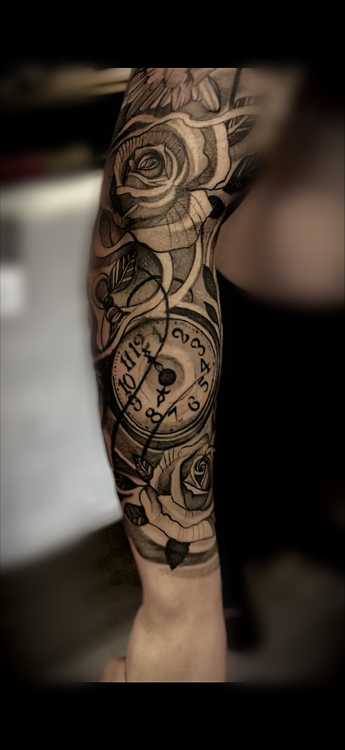 Black Grey Klocka Rosor Sleeve